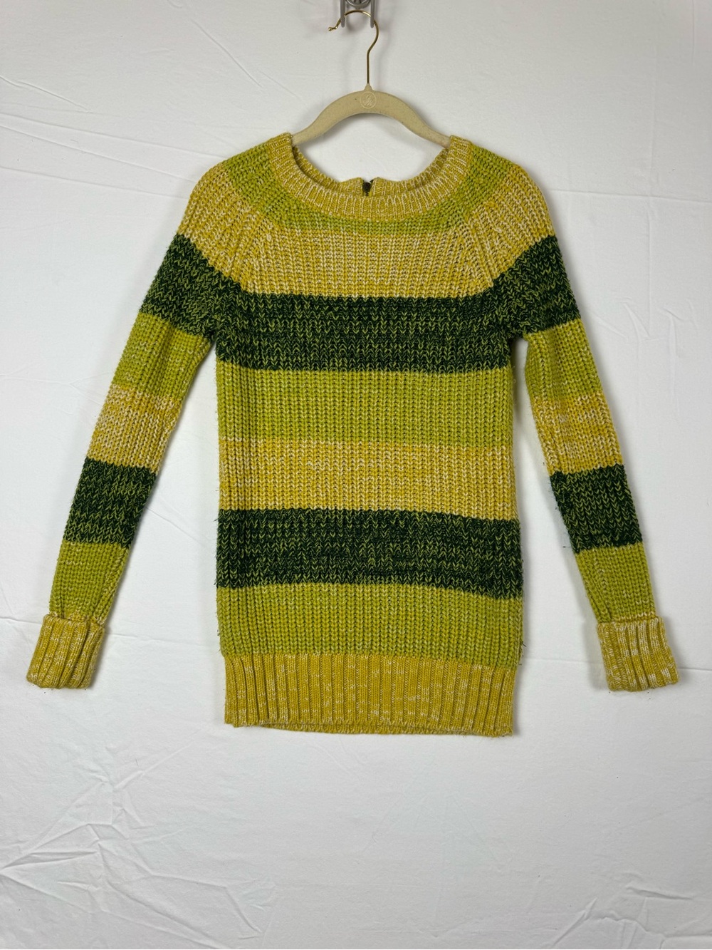 Striped Green Soft Fall Autumn Preppy Crewneck Sweater Kids/Girls XS